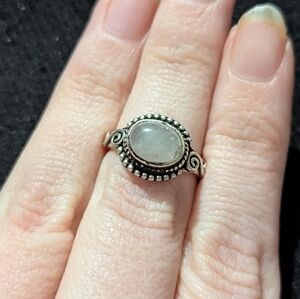 Silver Plated White Moonstone Gemstone Oval Dainty Delicate Statement Ring - 5.5